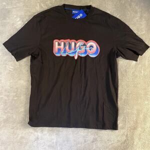 HUGO Men’s Graphic T-Shirt Black Neon Print Size Medium NWT Designer Streetswear